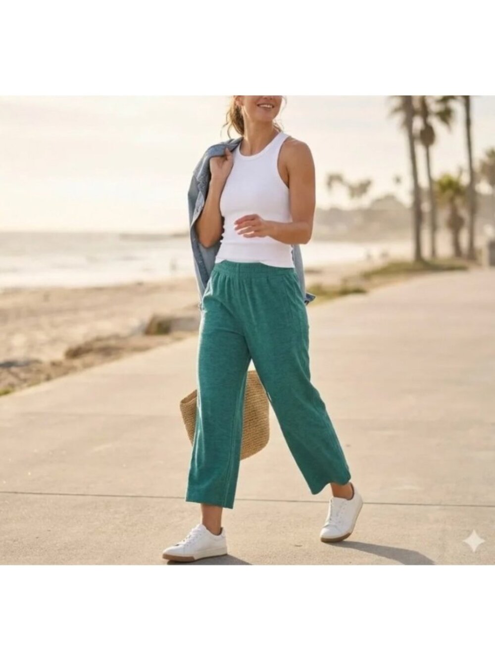 Athleta Echo Wide-Leg High-Rise Ankle Pants Emerald Green 12 Pull-On Athleisure